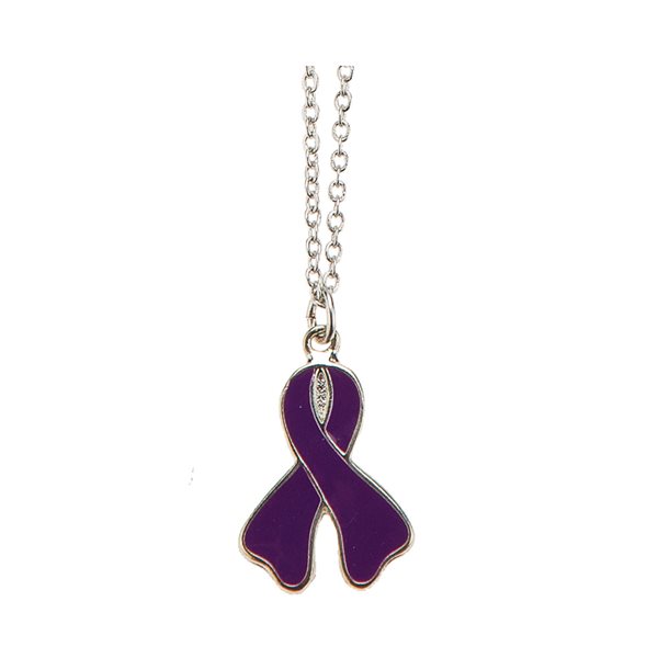 "Pancreatic Cancer" Silver & Blue Pendant, 20"