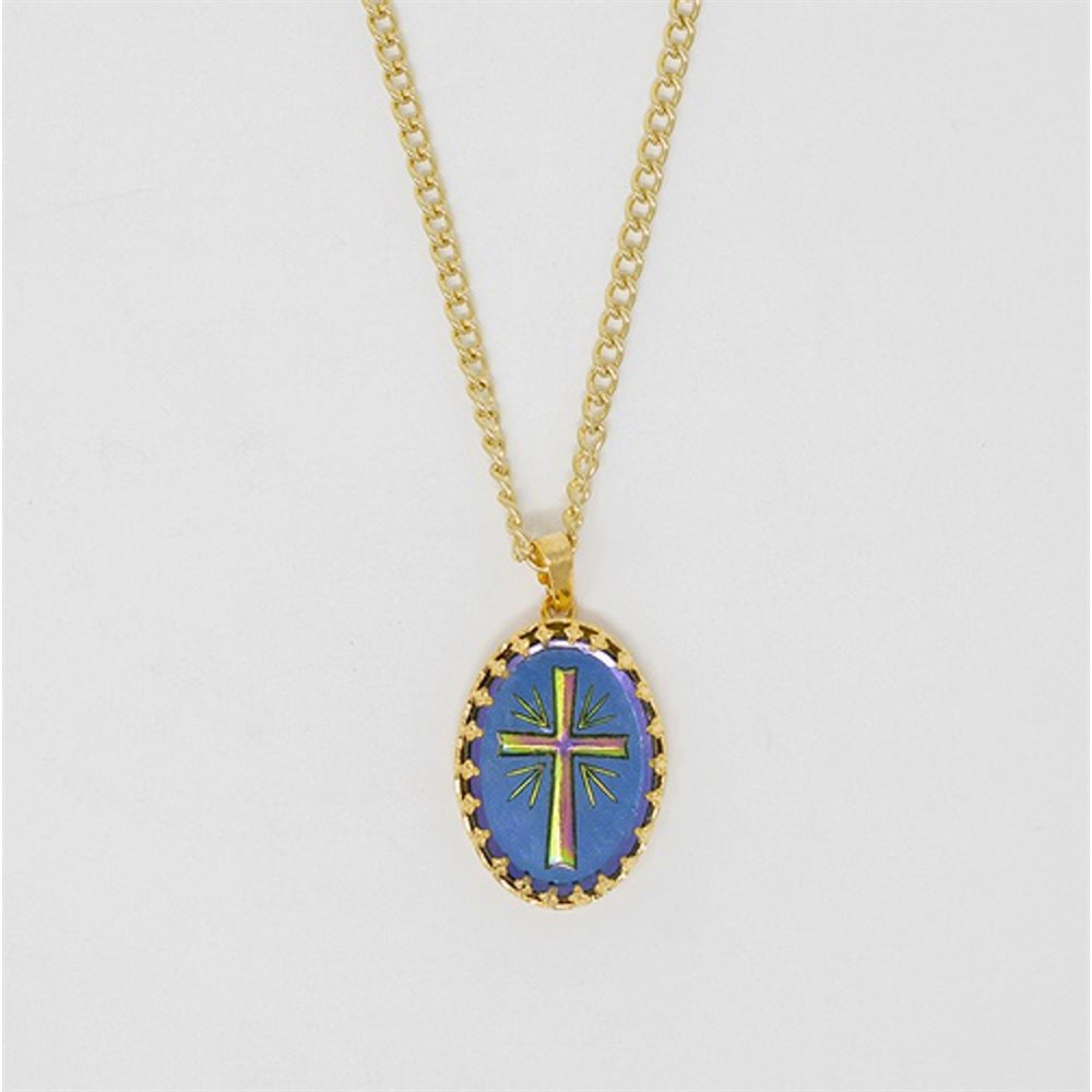 Pendentif médaillon croix chaine doré 46 cm