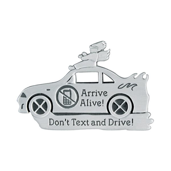 "Arrive Alive" Pewter Sun Visor Clip, 2", E