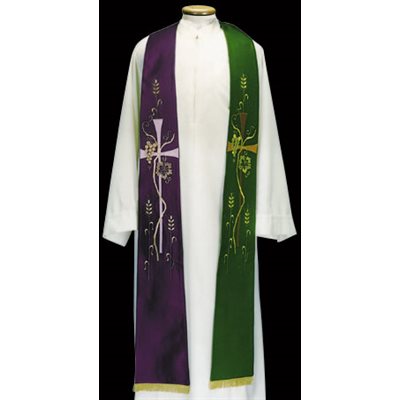 Priest Stole #80-000041, Green & Purple