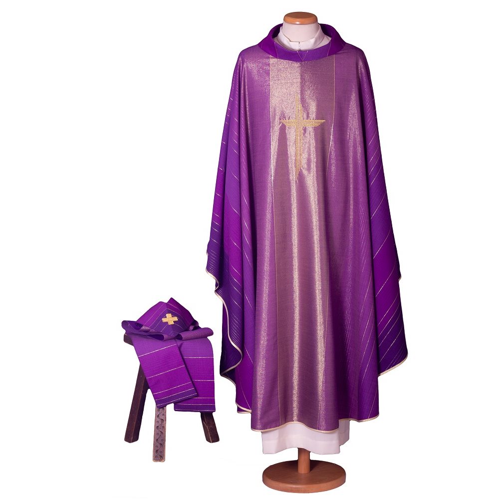 Priest Stole #80-002007 wool / lurex, Purple