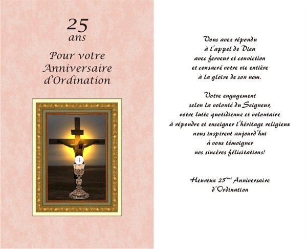 Carte 25e Anniversaire D Ordination Sacerdotale 5 25 X8 5