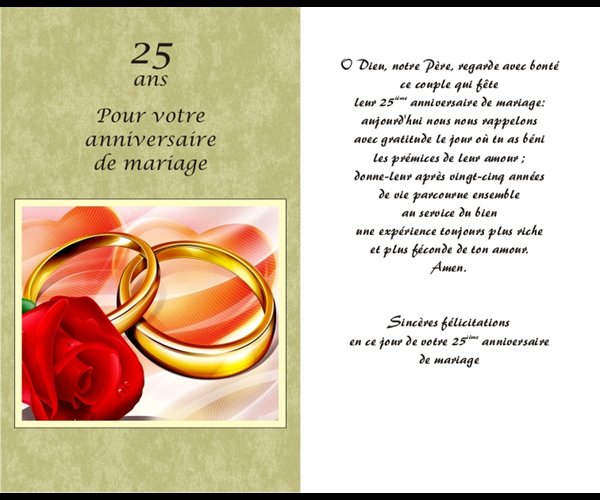 Carte 25e Anniversaire Mariage 5 25 X8 5 Un