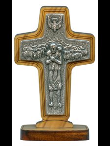 Croix Pape François sur pied bois et métal 2.5" (6.3 cm) Ht.