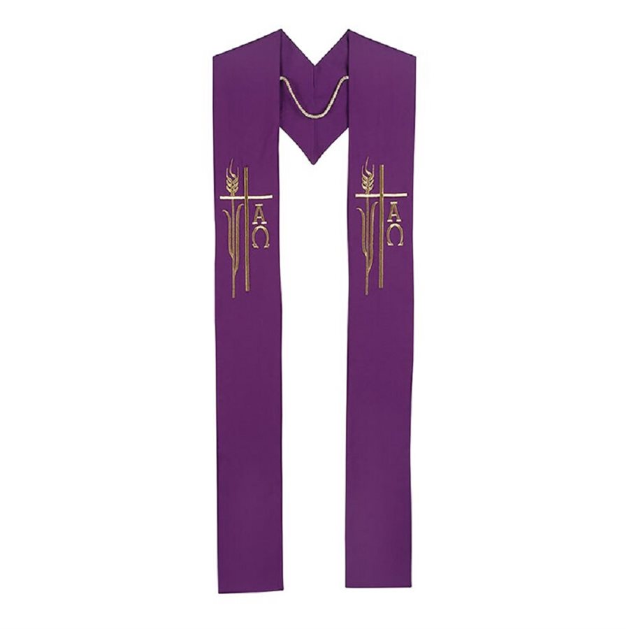 Embroidered Alpha Omega Stole, Purple