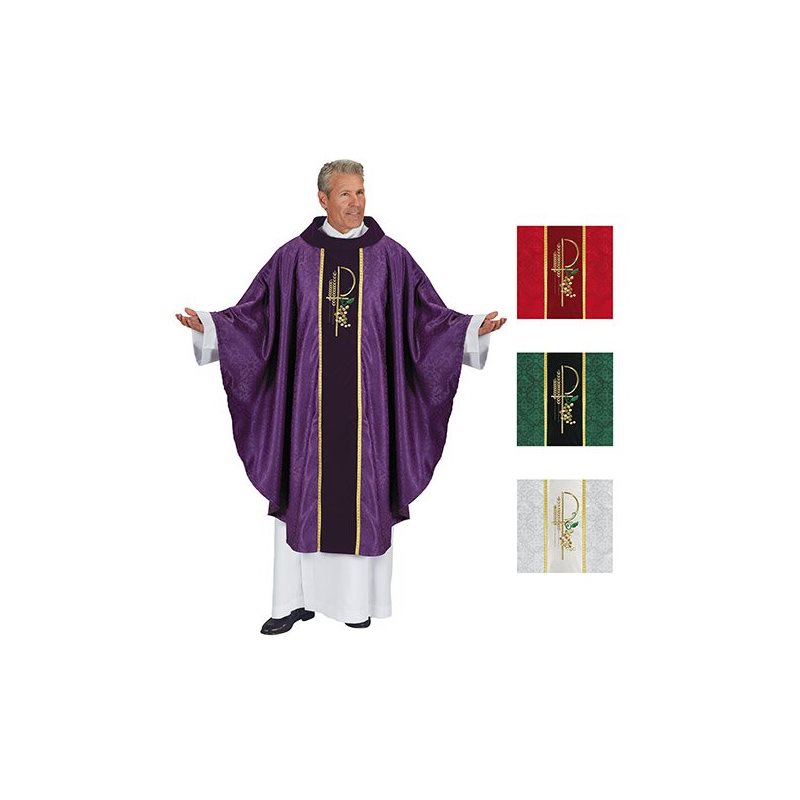 Chasuble Blanche YC778 Col bénitier en velours et orfroi