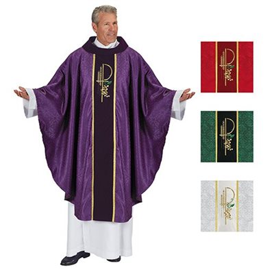 Chasuble Blanche YC778 Col bénitier en velours et orfroi